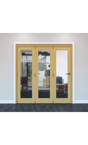Internal Oak Bifold Pattern 10 Roomfold Grande 1673mm (w) x 2060mm (h) Clear Glass - 3 Door Image